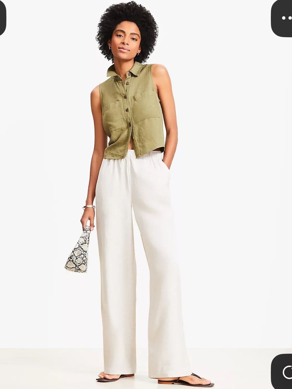 NWT LOFT SIZE L pull on straight leg linen blend elastic waist pants beige wide